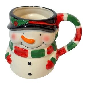 Holly Hill Ceramic Snowman Christmas Mug with Candy Cane Handle‎